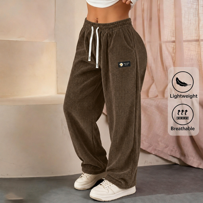 Women's Drawstring Corduroy Pants Straight Leg Casual All Season