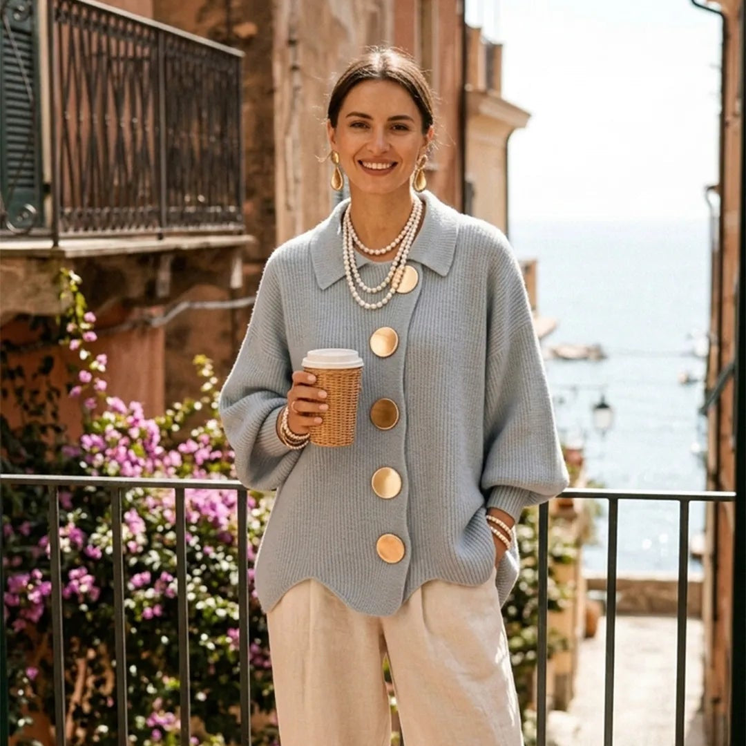 Women's French Knit Cardigan Metal Buttons Irregular Hem