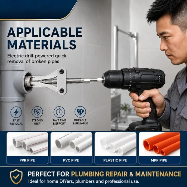 🔧Drill-Powered Broken Pipe Thread Extractor – Universal 1/2", 3/4" & 1" Broken Pipe Nipple Remover Tool