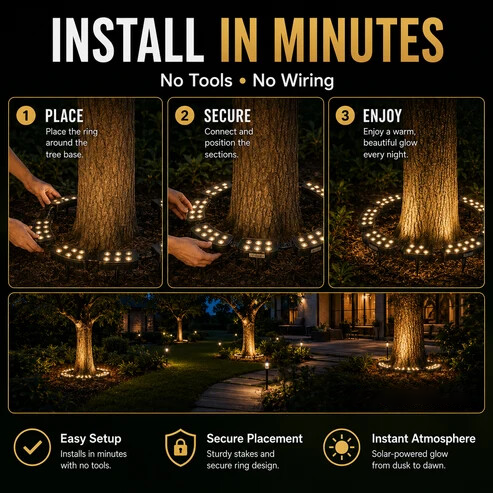 🌳💡 Ring-Shaped Solar Tree Lights – Weatherproof Outdoor Spotlights Ideal for Trees, Pillars, and Gardens