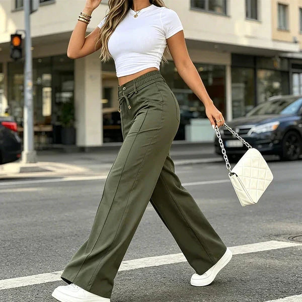 New Summer Drawstring High Waist Wide Leg Pants