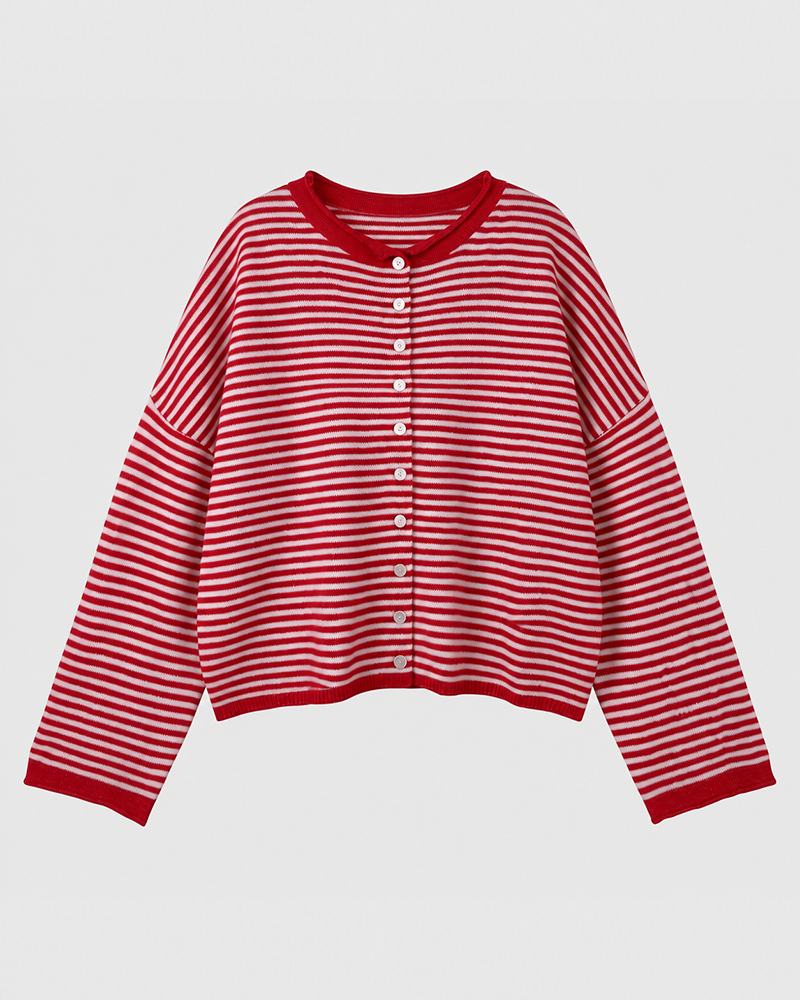 Women's Striped Cardigan Knit Long Sleeve Casual Fall Winter