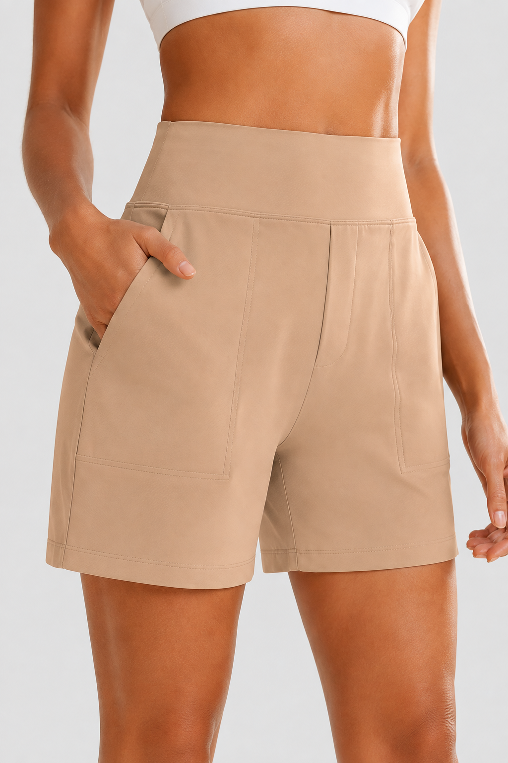 Women's High-Waisted Athletic Bermuda Shorts with Pockets – Running, Yoga, Summer Casual Activewear