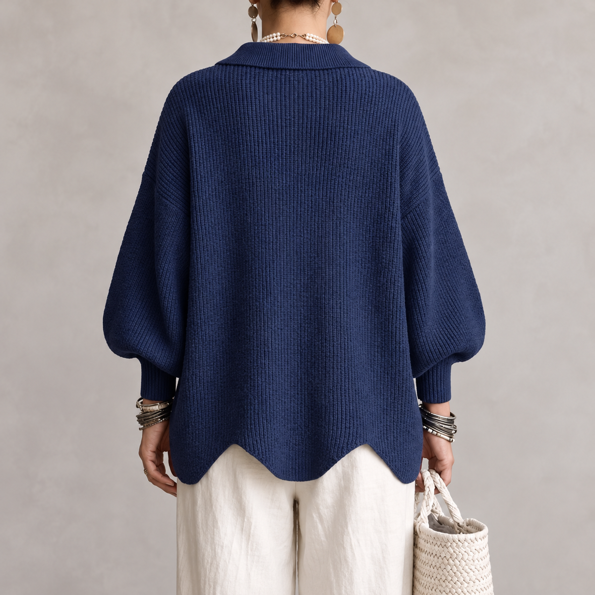 Women's French Knit Cardigan Metal Buttons Irregular Hem
