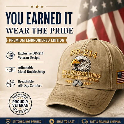 DD-214 Veteran 3D Embroidered Cap - "IT'S A VETERAN THING YOU WOULDN'T UNDERSTAND" 🎁 Free Honor Coin With Every Cap Purchase