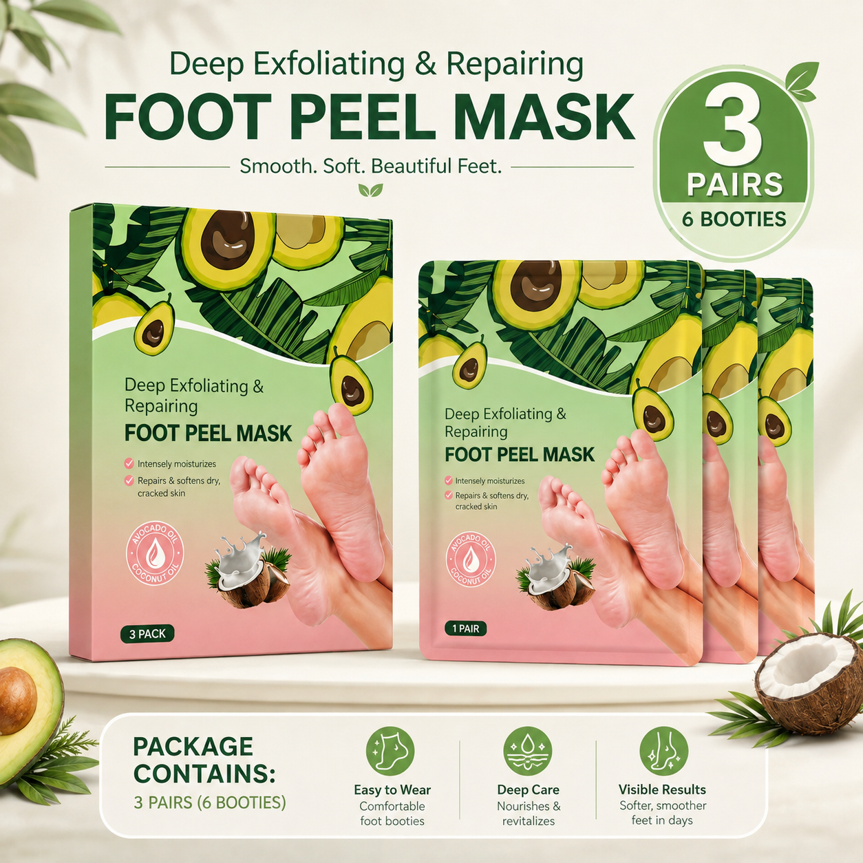 3 Pack Exfoliating Foot Peel Mask for Smooth Feet