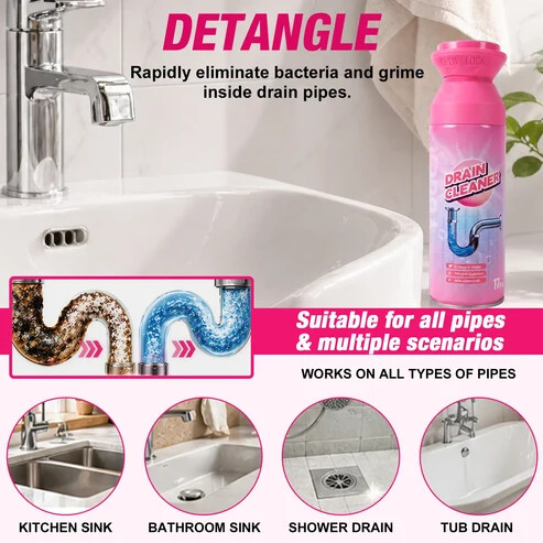 Foaming Drain Cleaner for Kitchen and Bathroom Drains - Safe, Effective & Deodorizing