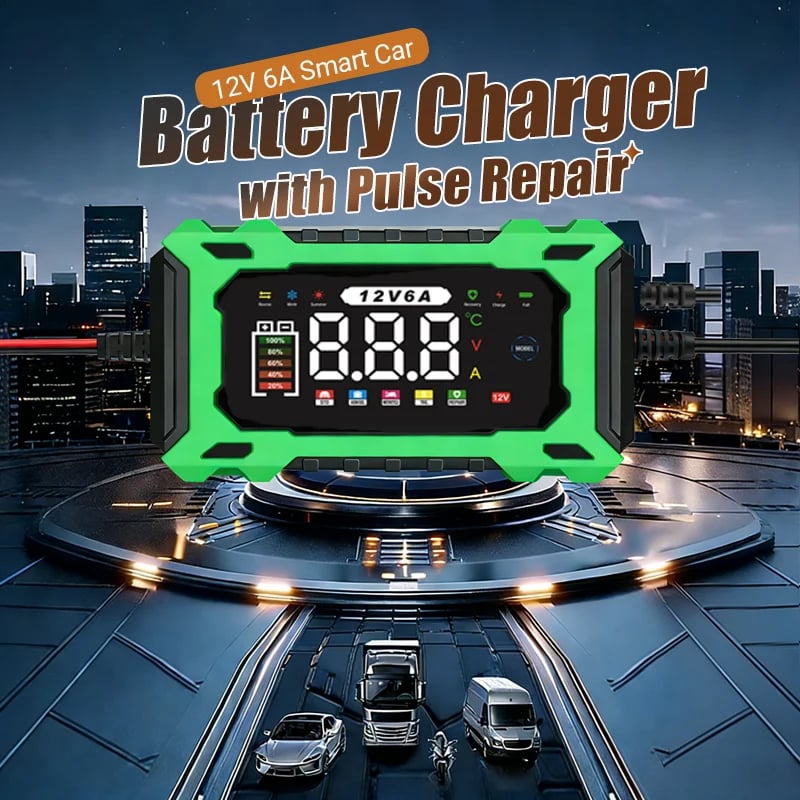 ⏳⏳Time-Limited Special⏰12V 6A Smart Car Battery Charger – Pulse Repair Technology, Auto Maintain & Desulfation