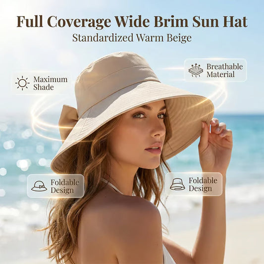 Women's Bowknot Wide Brim Sun Protective Hat