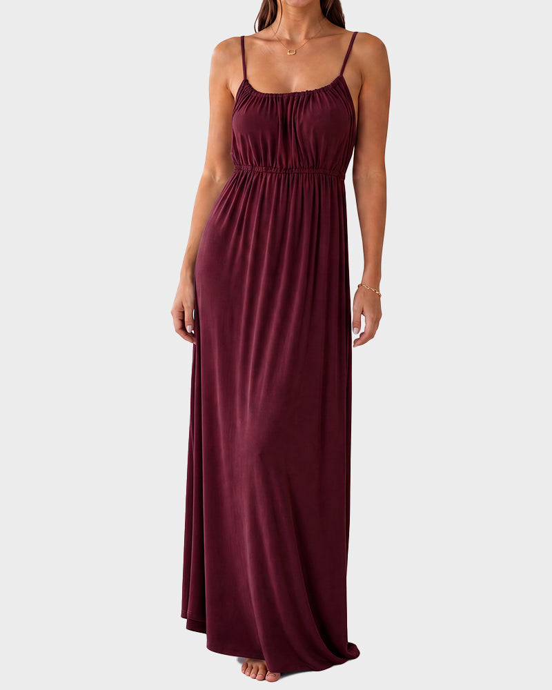 Backless Drawstring Maxi Cami Dress