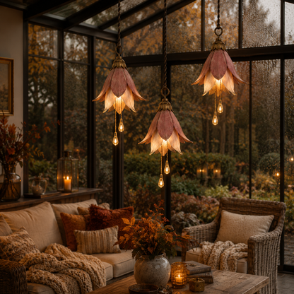 🌸 Set of 3 Vintage Hanging Flower Lights – Warm Glow Garden & Patio Decor