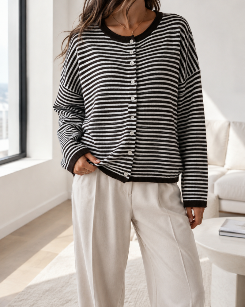Women's Striped Cardigan Knit Long Sleeve Casual Fall Winter