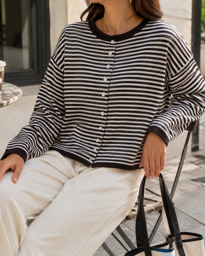 Women's Striped Cardigan Knit Long Sleeve Casual Fall Winter