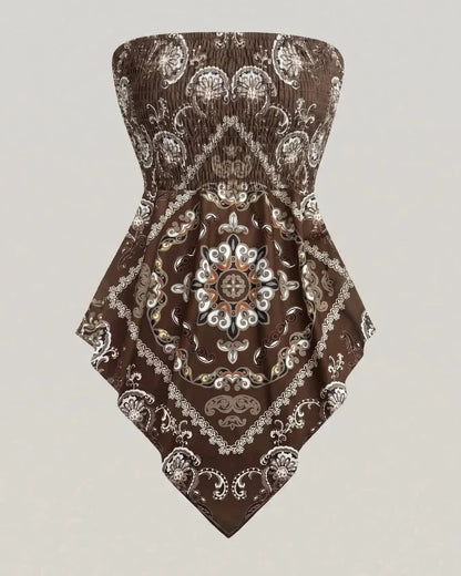 Boho Ethnic Print Tube Top Asym Hem