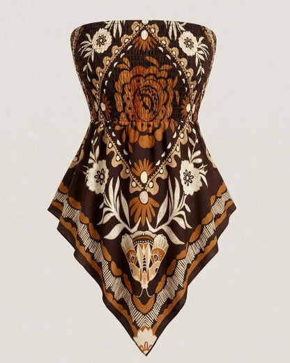 Boho Ethnic Print Tube Top Asym Hem