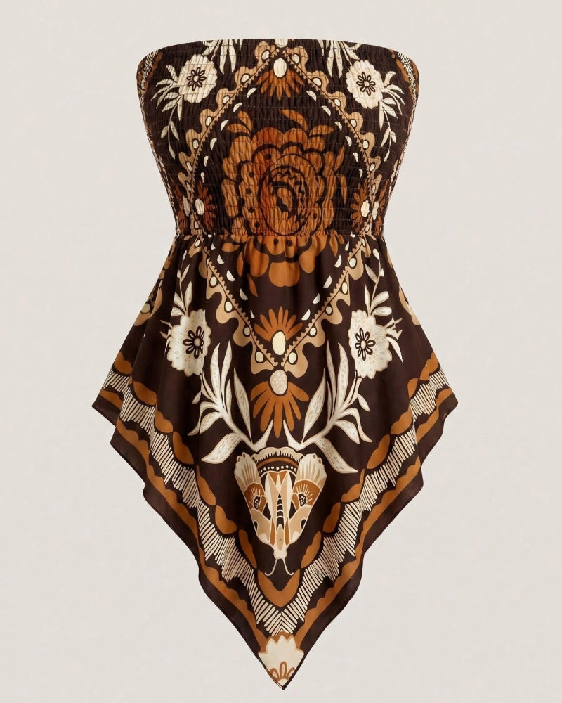 Boho Ethnic Print Tube Top Asym Hem