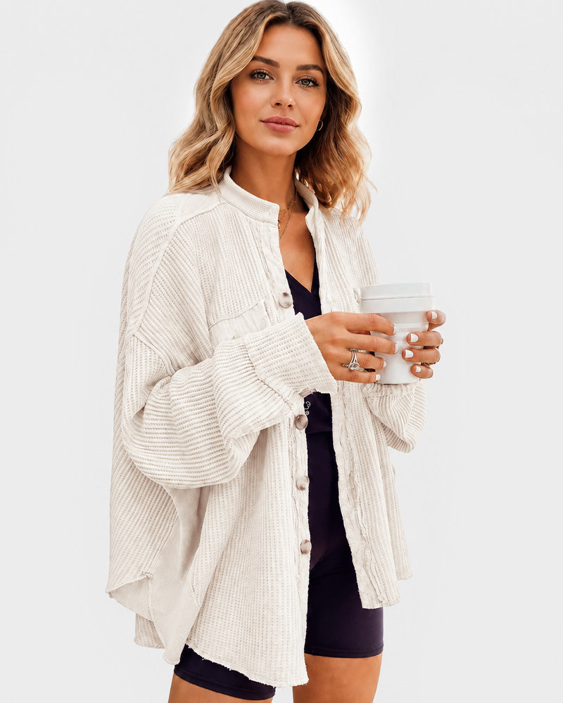 Waffle Knit Button-Down Shacket