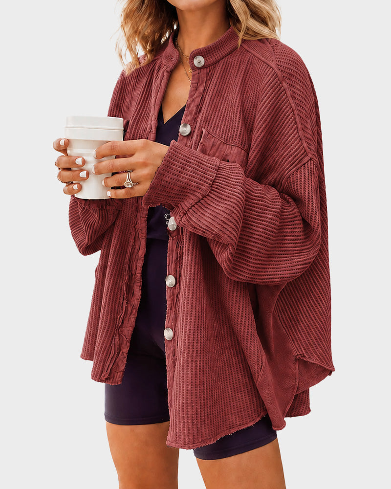 Waffle Knit Button-Down Shacket