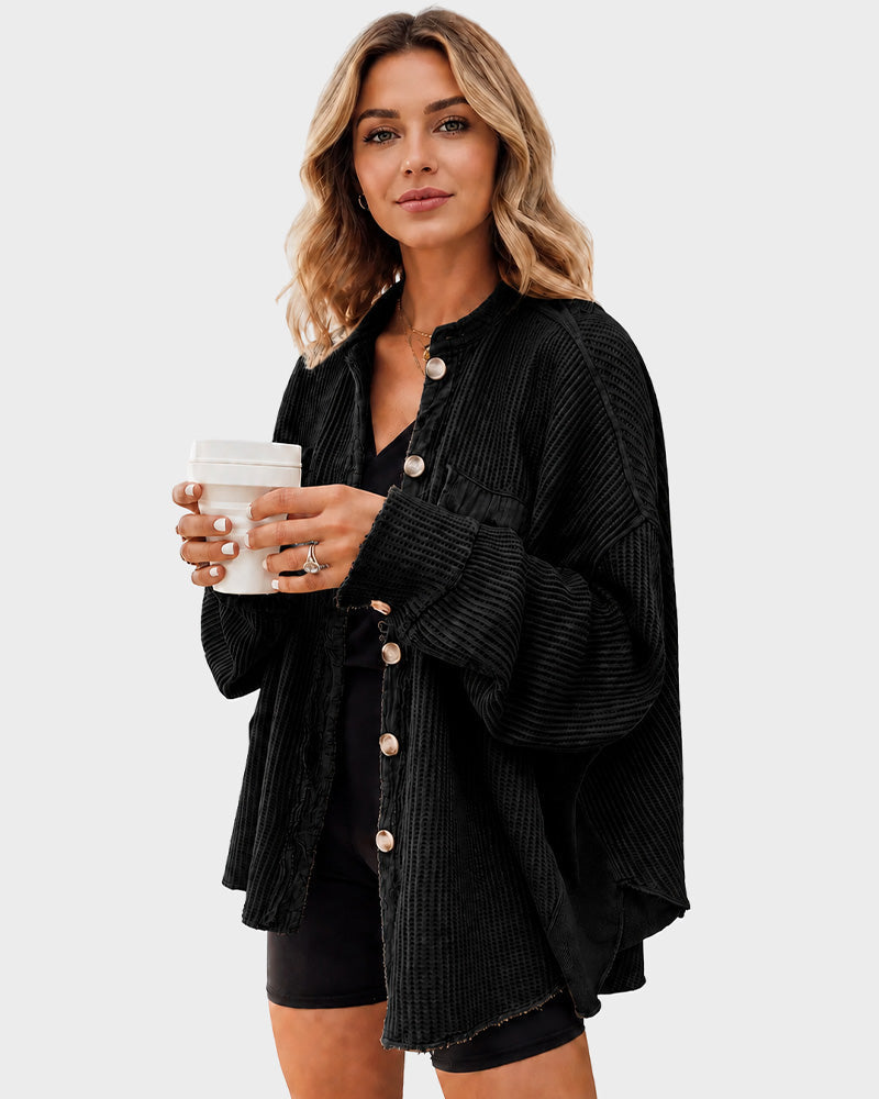 Waffle Knit Button-Down Shacket