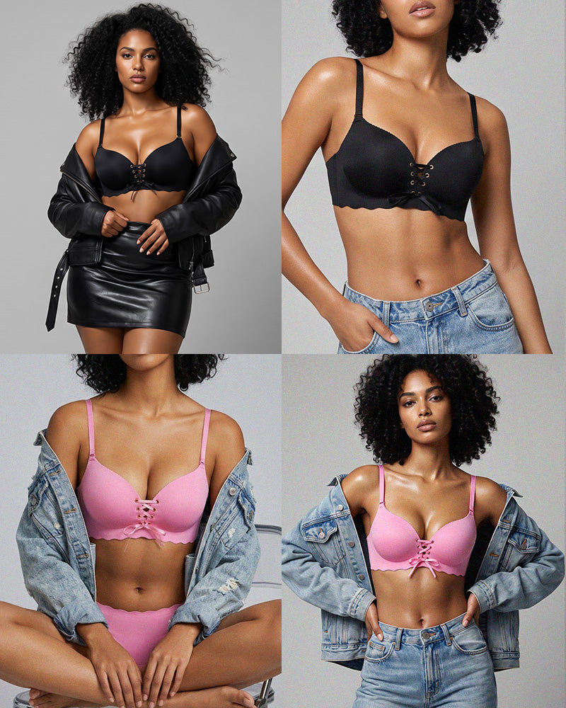 Wireless Front Lace-Up Push-Up Bra