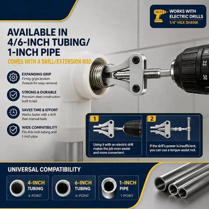 🔧Drill-Powered Broken Pipe Thread Extractor – Universal 1/2", 3/4" & 1" Broken Pipe Nipple Remover Tool
