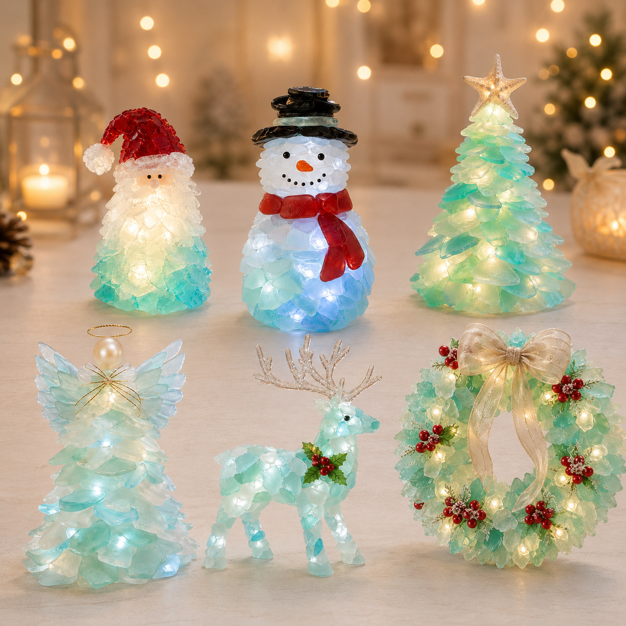 🔥Last Day 49% OFF – 🎅 Beginner-Friendly DIY Lighted Sea Glass Santa Christmas Decor Kit | Complete Kit with Sea Glass Pieces, Warm Fairy Lights & Step-by-Step Guide Included 💕