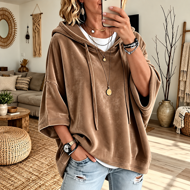 Women's Velour Oversized Hoodie 3/4 Sleeve