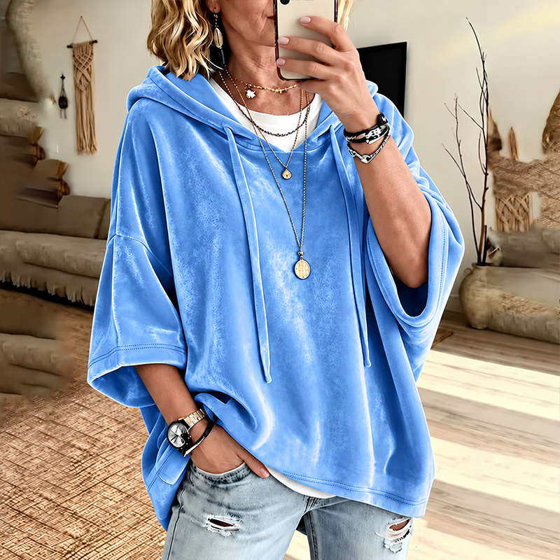 Women's Velour Oversized Hoodie 3/4 Sleeve