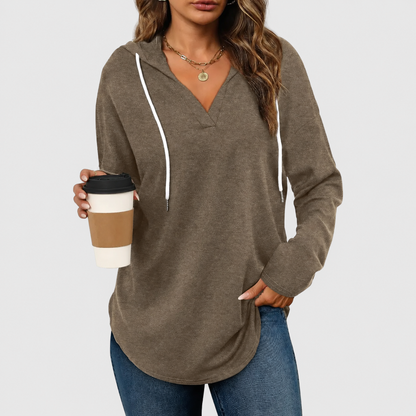 Relaxed V-Neck High-Low Tunic Hoodie