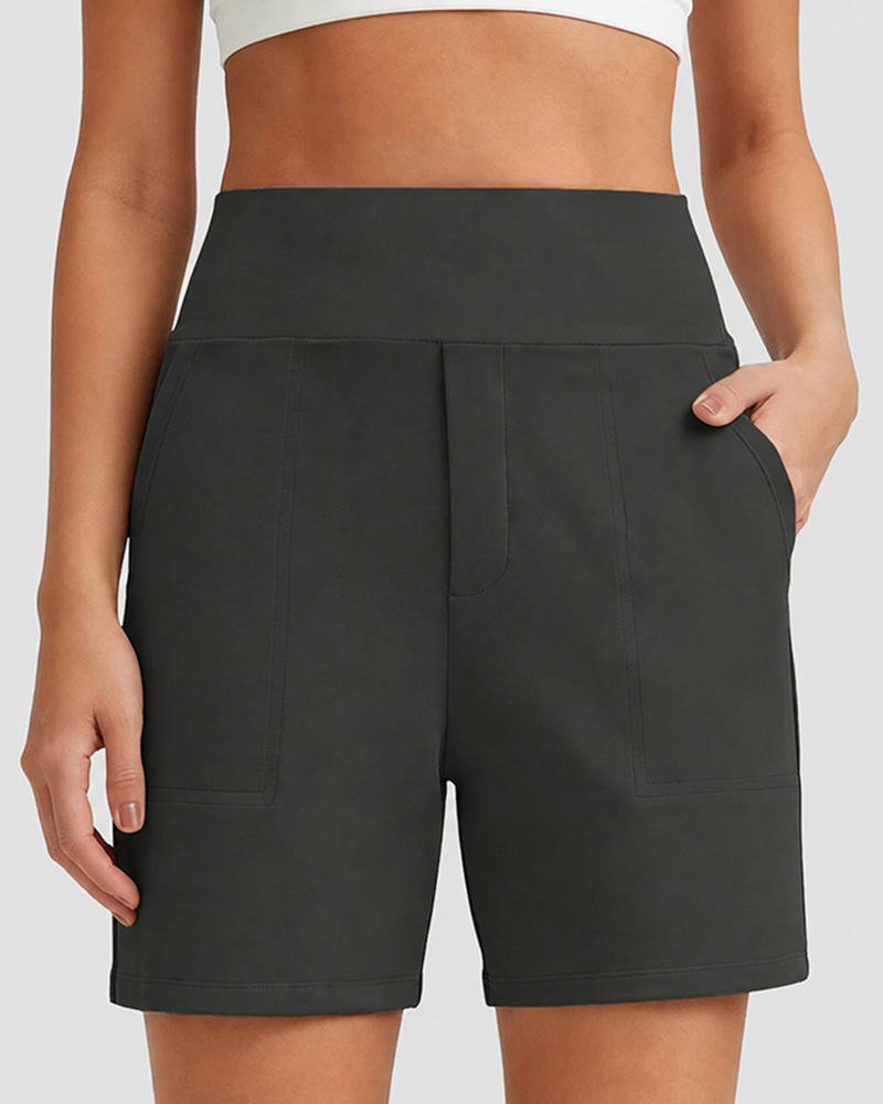 Women's High-Waisted Athletic Bermuda Shorts with Pockets – Running, Yoga, Summer Casual Activewear