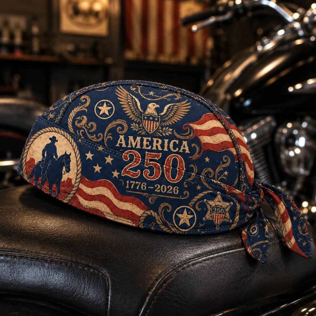 🔥LIMITED AMERICA 250 DESIGN — Cycling Pirate Hat / Biker Headwrap (Adjustable tie-back fit)