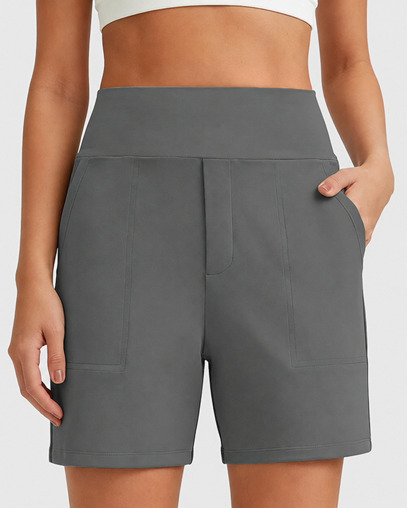 Women's High-Waisted Athletic Bermuda Shorts with Pockets – Running, Yoga, Summer Casual Activewear