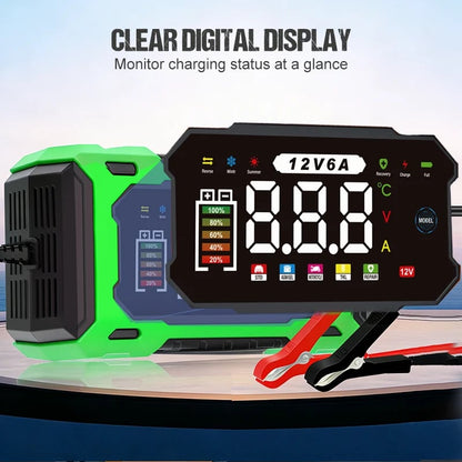 ⏳⏳Time-Limited Special⏰12V 6A Smart Car Battery Charger – Pulse Repair Technology, Auto Maintain & Desulfation