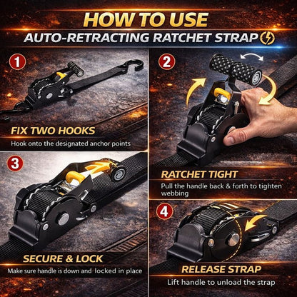 Tkhotpick Auto-Retract Tie-Down Ratchet Straps