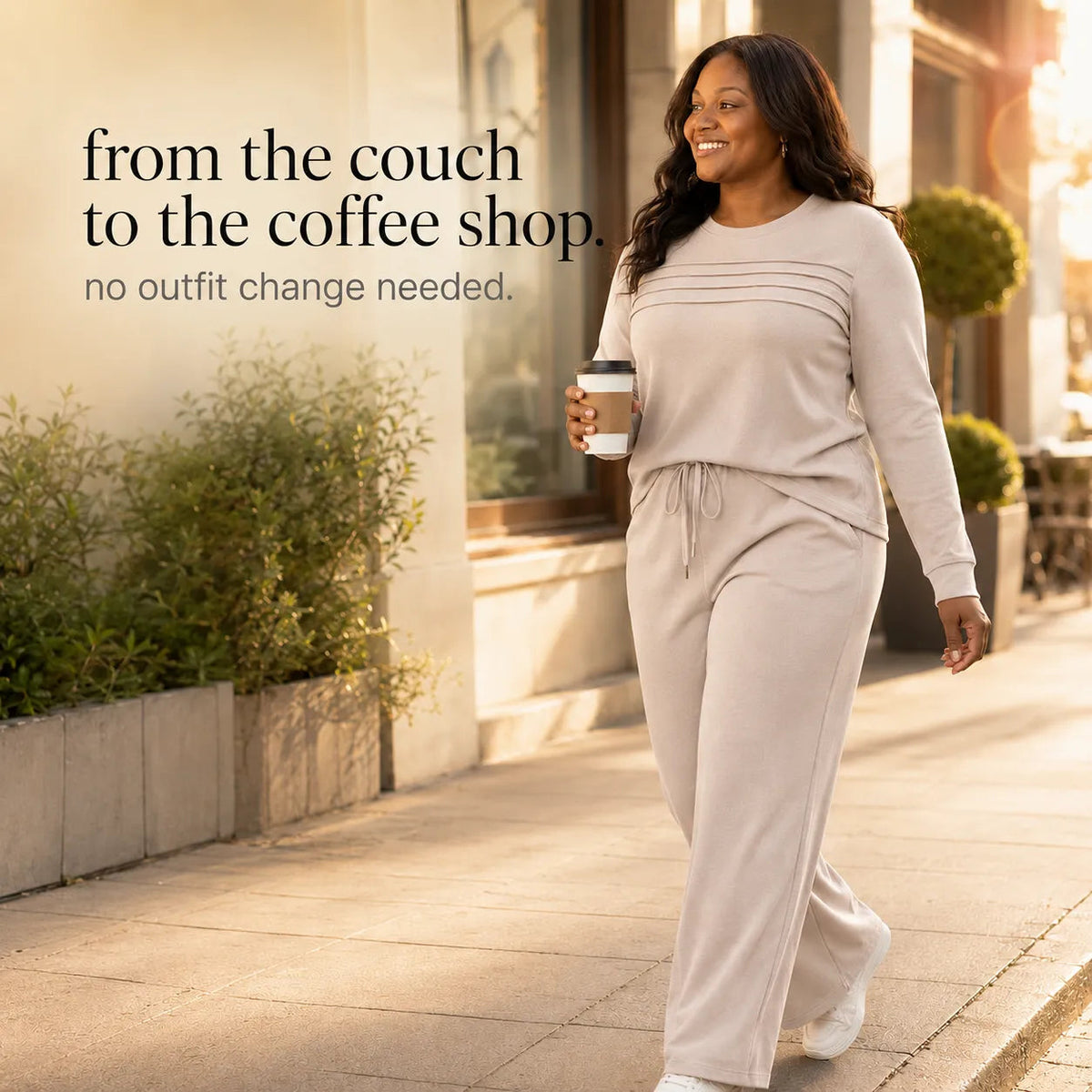 Women's Crew Neck Top and Drawstring Pants Casual Set