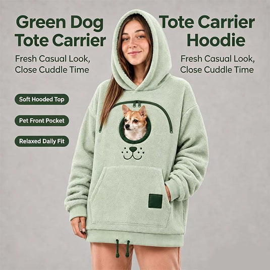 Green pet carrier hoodie with front pet pouch