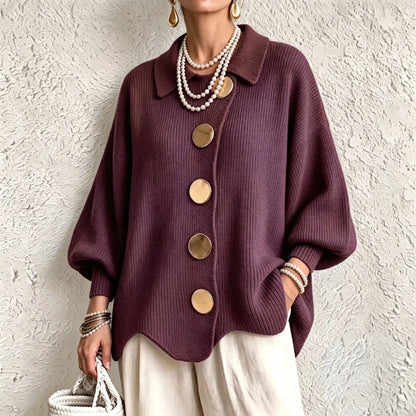 Women's French Knit Cardigan Metal Buttons Irregular Hem
