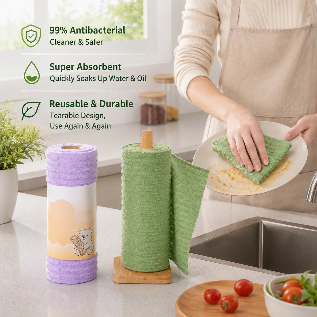 Tearable Reusable Plush Cleaning Cloth Roll, Washable Absorbent Household Cleaning Towels 🧻