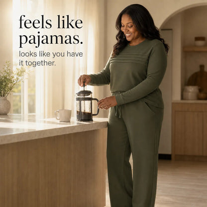 Women's Crew Neck Top and Drawstring Pants Casual Set