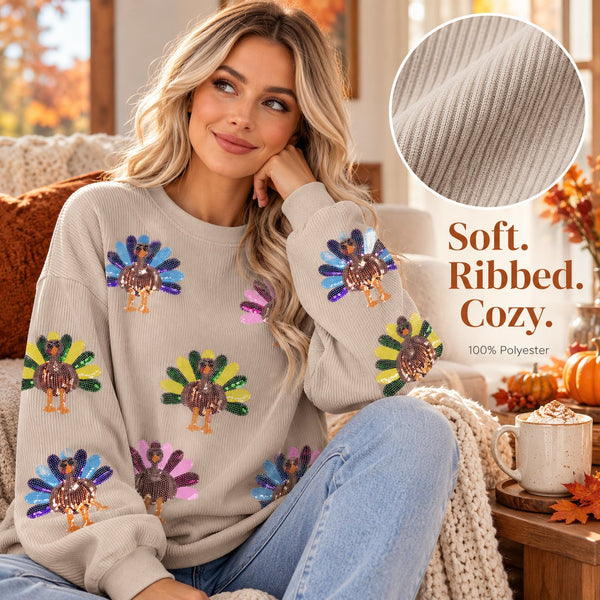 ✨Thanksgiving Sequin Turkey Sweatshirt | Family Holiday Outfit