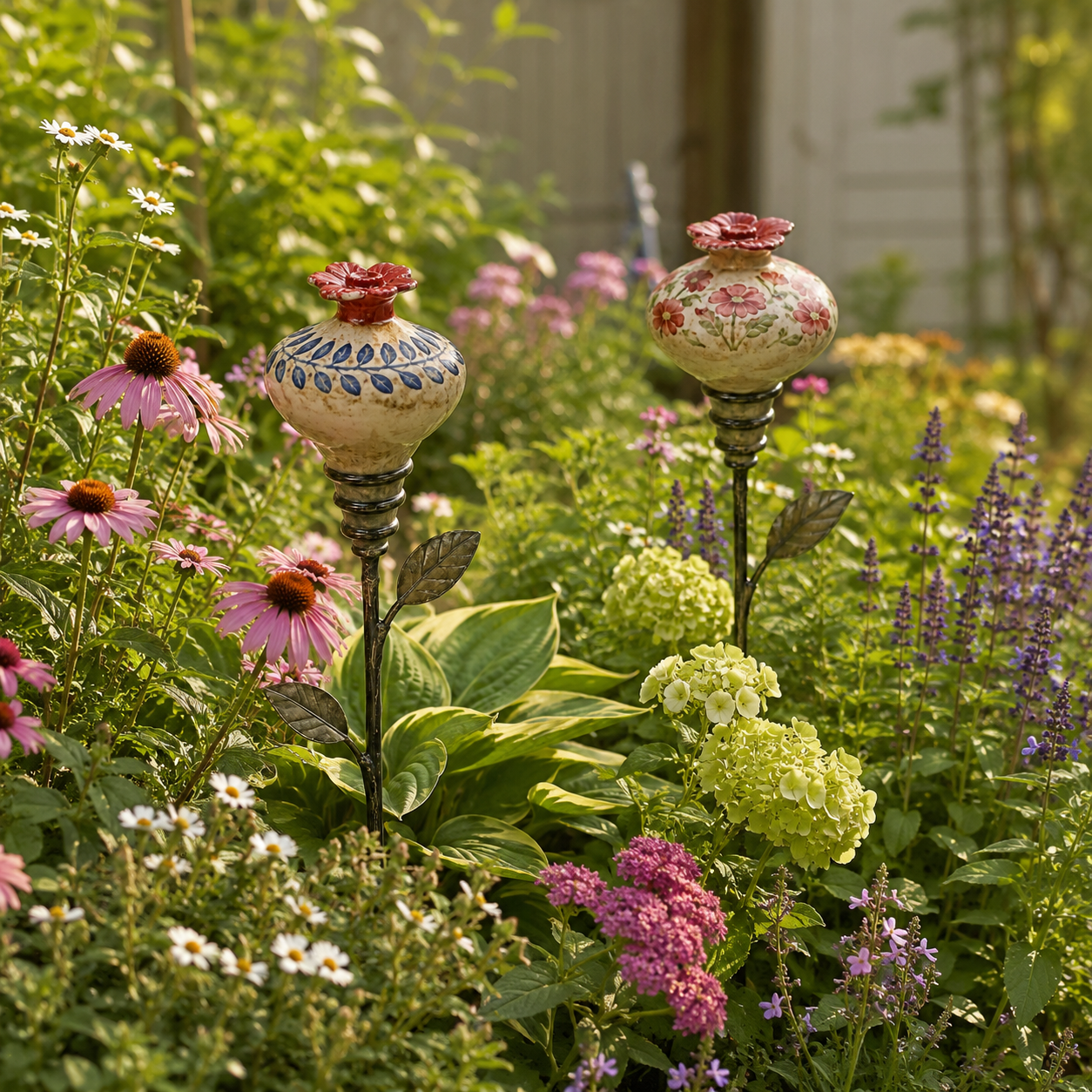 Vintage Ceramic Hummingbird Feeder Garden Stake