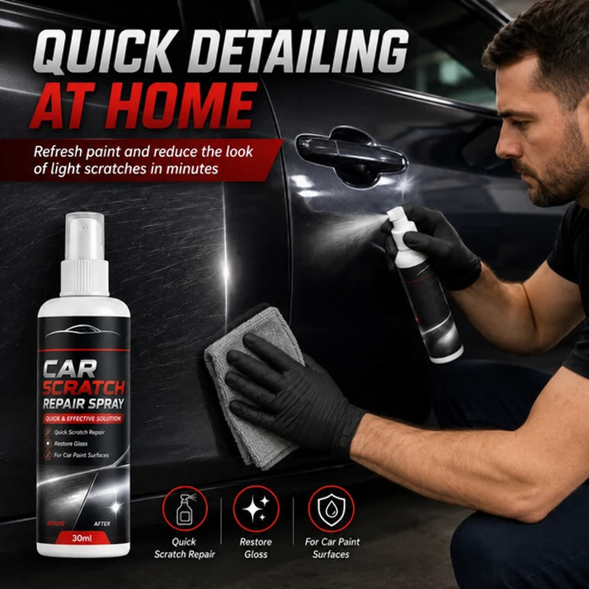 🚗Universal Car Scratch Repair Spray – Erases light scratches, swirl marks & scuffs fast.🛡️💨