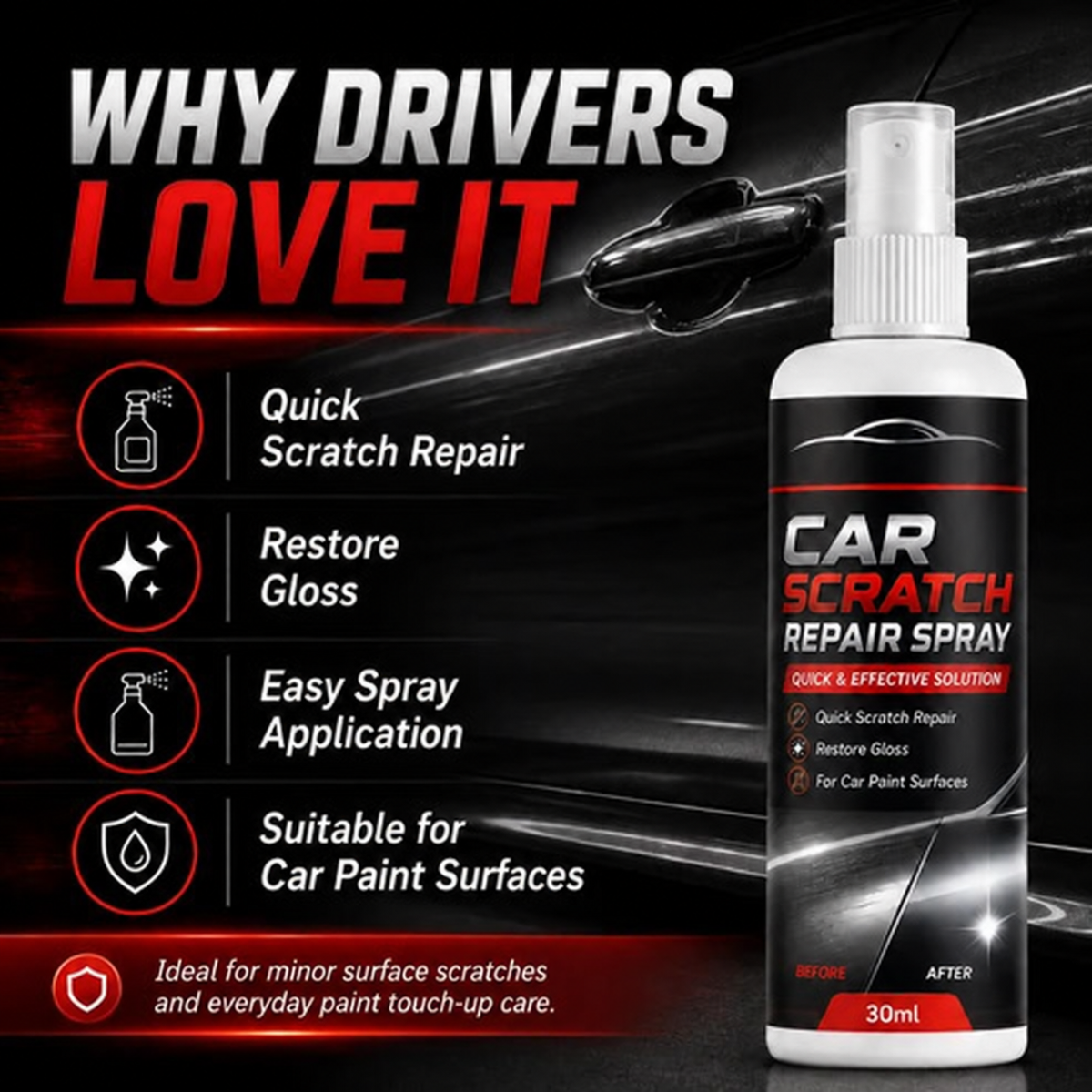 🚗Universal Car Scratch Repair Spray – Erases light scratches, swirl marks & scuffs fast.🛡️💨