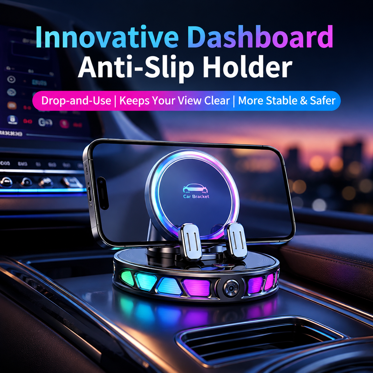 360° Rotating Wireless Charging Car Phone Mount with RGB Light