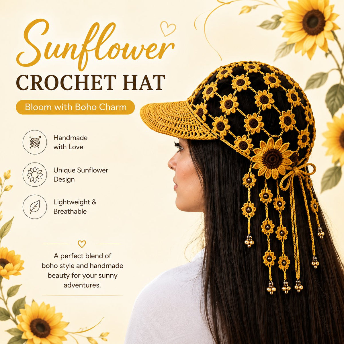 ☀ 🌻 Knitted Sunflower Hollow-Out Baseball Cap