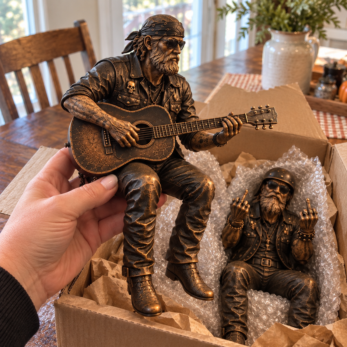 Old Biker Soul Shelf Sitter Collection – Rustic Motorcycle Rider Figurines for Men