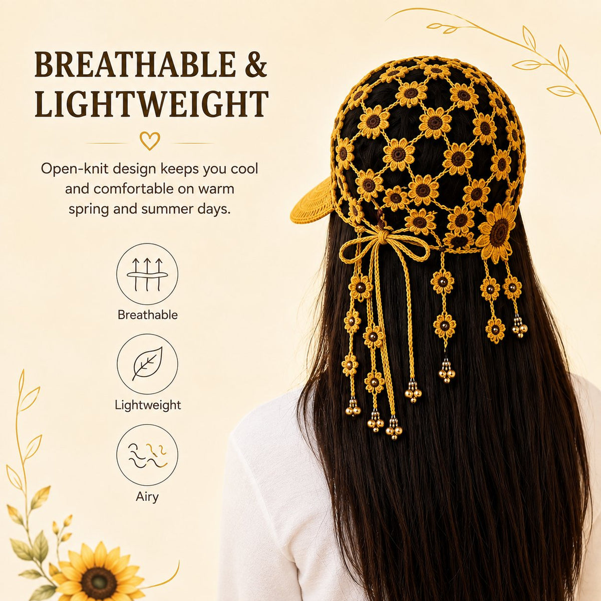 ☀ 🌻 Knitted Sunflower Hollow-Out Baseball Cap