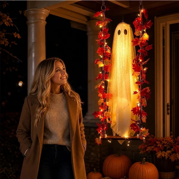 LED Light-Up Swinging Ghost Halloween Decoration