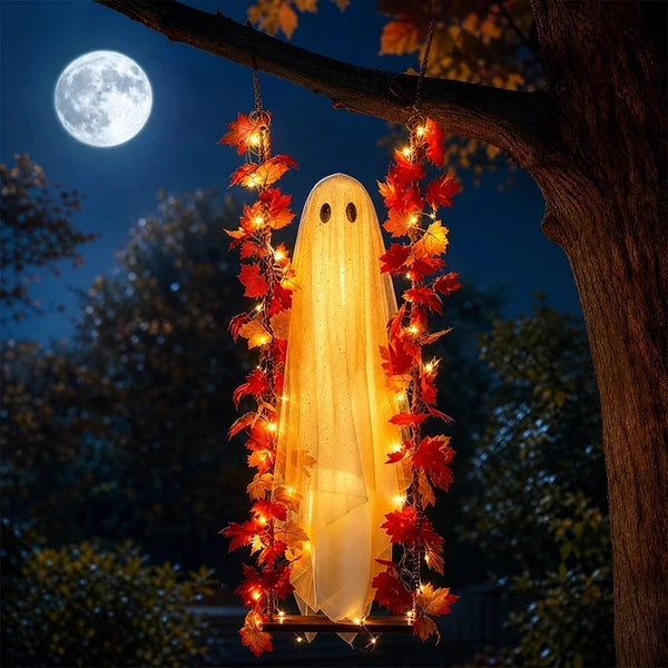 LED Light-Up Swinging Ghost Halloween Decoration